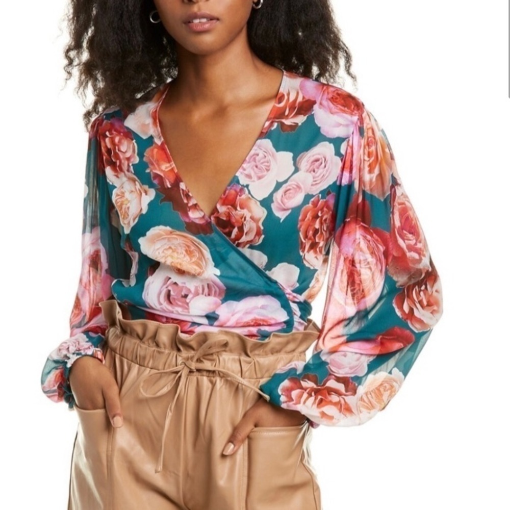 PINKO Multi Verde Sfoglia Blouse Size Extra Small